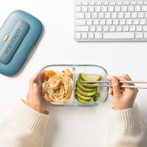 Green Straw Plastic Cover Multifunctional Glass Lunch Box