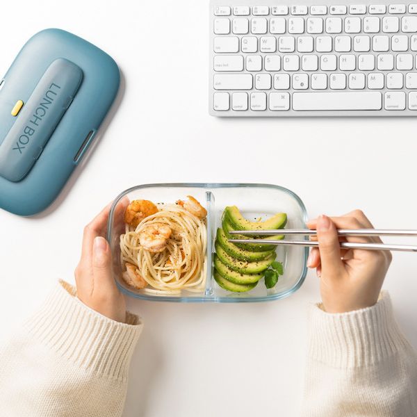 Green Straw Plastic Cover Multifunctional Glass Lunch Box