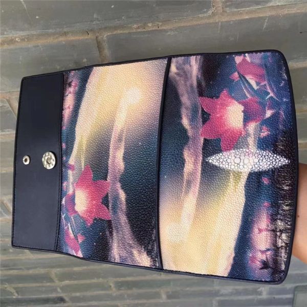 Authentic Exotic Stingray Skin Women's Long Wallet Genuine Leather Lady Floral Clutch Purse Female Large Card Holders
