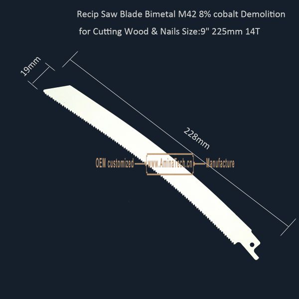 Recip Saw Blade Bimetal M42 8% cobalt Demolition for Cutting Wood & Nails 9" 225mm 10/14T,Power Tools