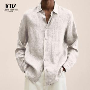 2022 Independent Station V Neck Loose Button Cotton Linen Shirt Man Popular Long