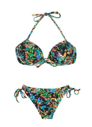 Buy Black Balconette Top Bikini Featuring Multicoloured Flowers - Reality Flower Balconet at wholesale prices