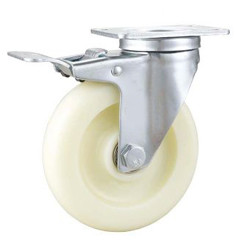 medium duty 4" thread stem white PP caster with total brake, Rueda, 100x32mm