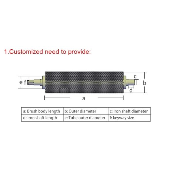 Rotating Industrial Nylon Roller Brush Copper Wire For Ski Polishing Waxing Conveyor Cleaning
