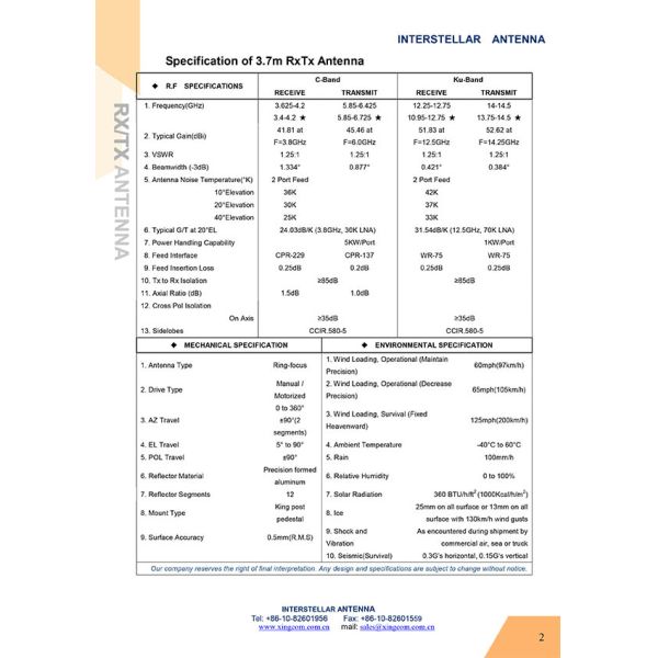 3.7m C Band Earth Station Antenna / Satellite Communication Antenna