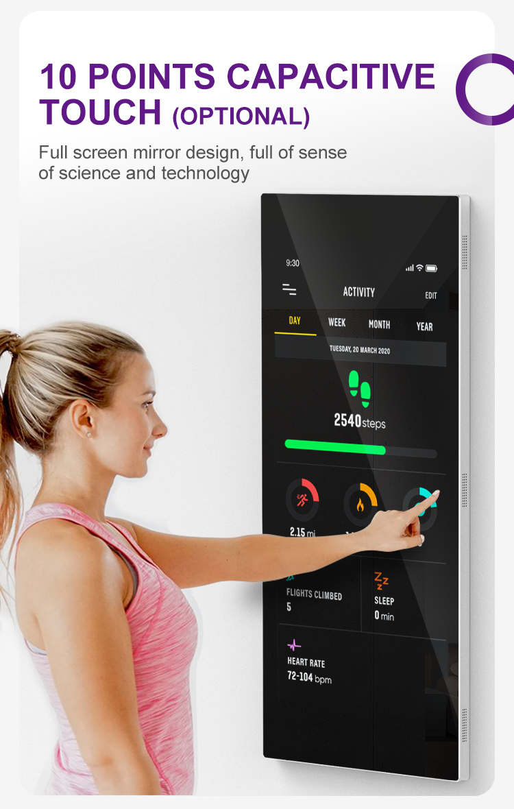 65'' Hanging LCD Wall 1080P Smart Exercise Mirror Full Body Dressing Glass