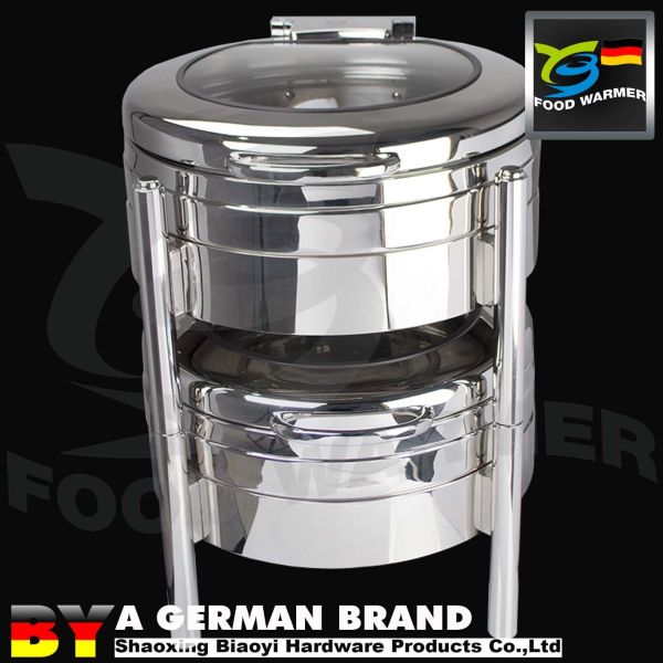 Buy CE Catering Chafing Dish Of 6L Round Shape Plane Lid With Window Stackable Storage at wholesale prices