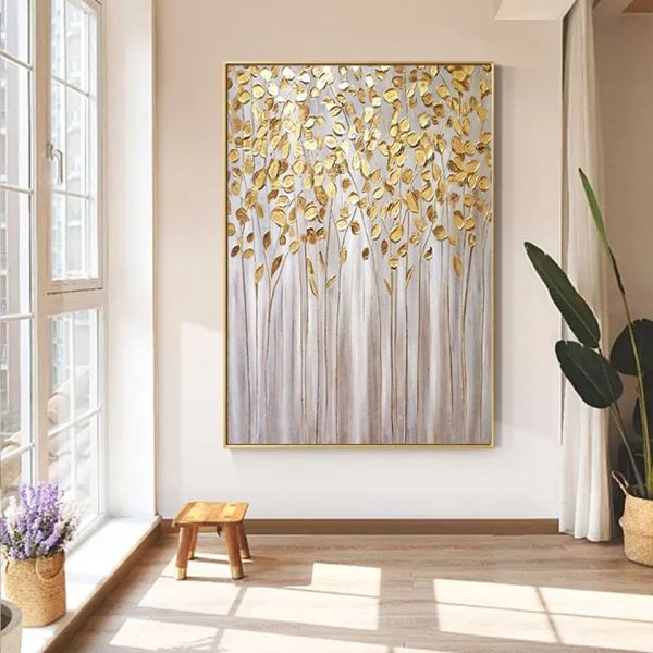 Modern Decoration Salon Posters On The Wall Pure Hand Drawn Abstract Oil Painting On Canvas Gold Foil Picture Medium Oil