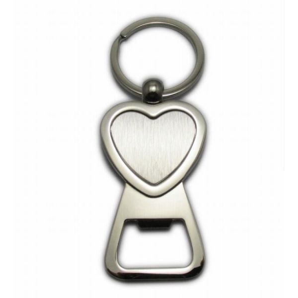 Custom Personalize Metal Cheap Promotion Gift Print Logo with Epoxy Covering Heart Blank Beer Bottle Opener Key Ring