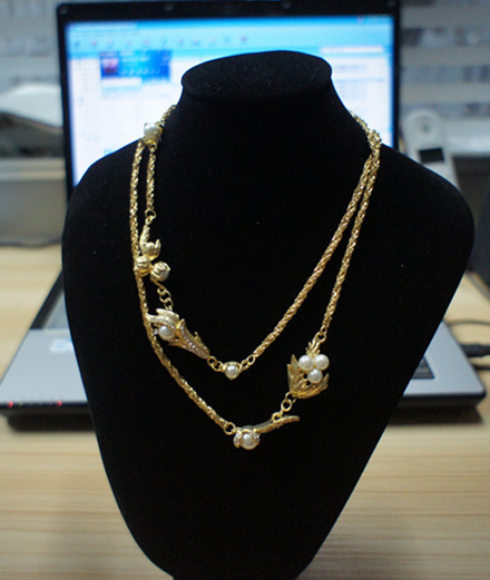 Shiny sparkling OEM /ODM mixed metal necklaces with rhinstones, pearls