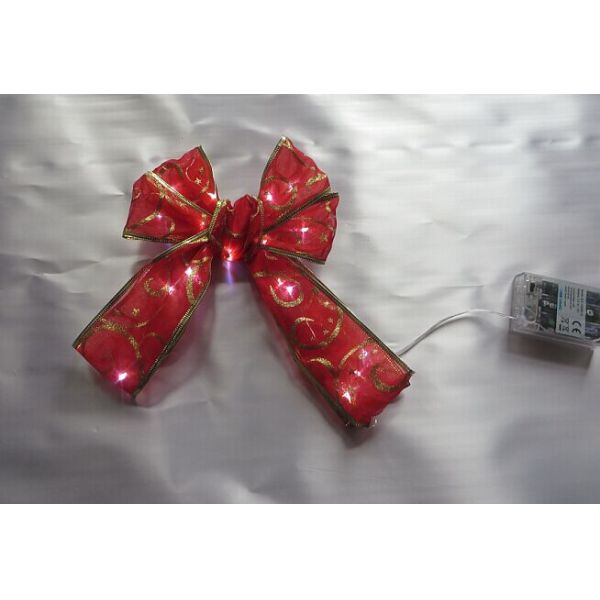 9 Inch Organza Gold Red Decorative LED Christmas Bow with Dual Color LED Lights