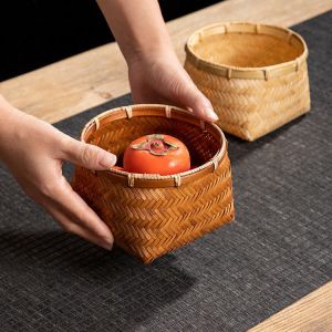 Home Handmade Woven Natural Bamboo Storage Basket Round Bamboo Flower Basket