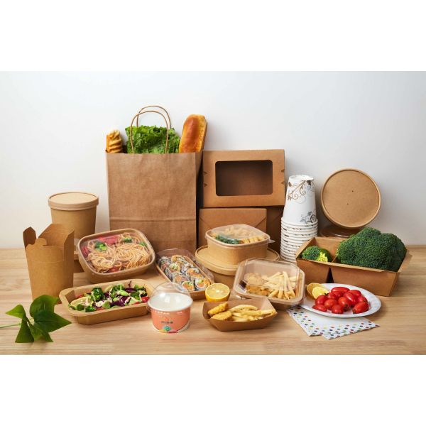 Rectangular paper bowl with lid product view