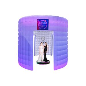 360 Led Photo Booth Enclosure Black Cube Led Inflatable Photo Booth With 2 LED