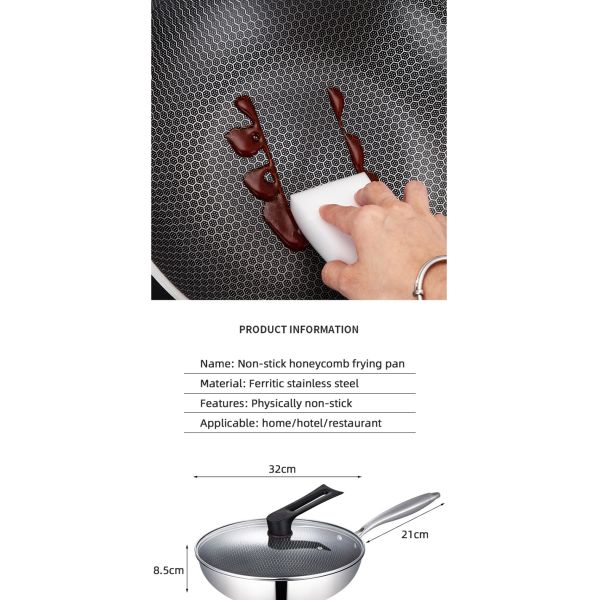 High Capacity Honeycomb Kitchen Frypan Non Stick Stainless Steel With Lid