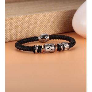 Hot sale mens skull stainless steel braided brown bracelet leather