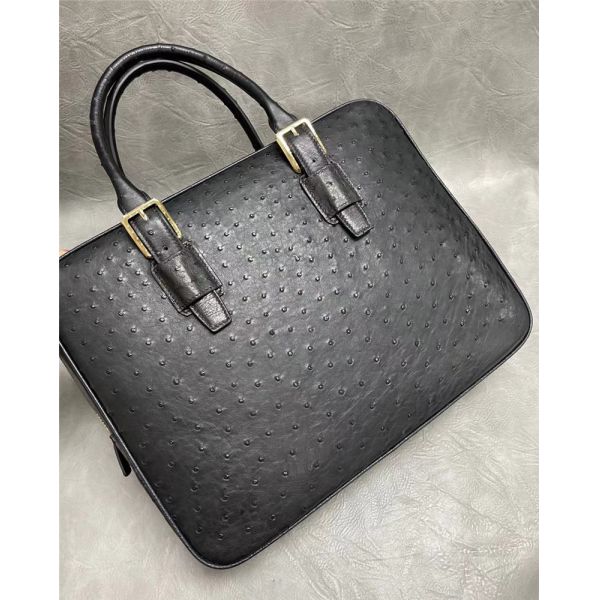 Authentic Real True Ostrich Skin Businessmen Briefcase Laptop Purse Bag Genuine Exotic Leather Male Working Handbag