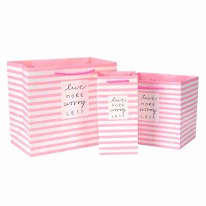 China 8x4x10 Small Favor Pink Wedding Printed Paper Gift Bags Bulk With Ribbon Handle on sale