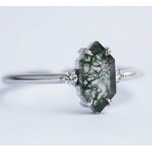 Green Genuine Moss Agate Ring , Gemstone Beautiful Women Ring