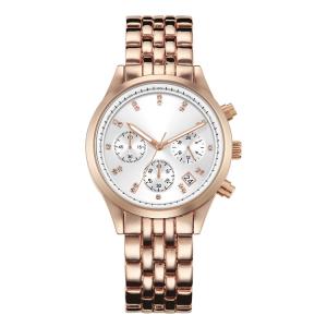 Round Shaped Large Dial Womens Fashion Watch , Rose Gold Waterproof Watch