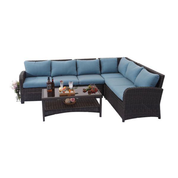 Patio Furniture Set Outdoor Sectional Sofa Conversation Set All Weather Wicker Rattan Couch Dining Table & Chair