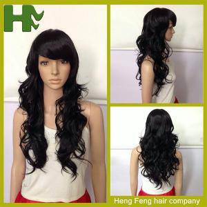 Quality High Temperature Fiber Long Synthetic Wigs Side Fringe Light Brown for sale