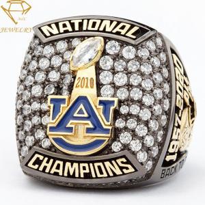 Gold Engraved Custom Football Championship Rings Bezel Setting