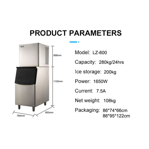 280kg Snowflake Ice Flake Machine LZ-600 for Advanced Stainless Steel Ice Production