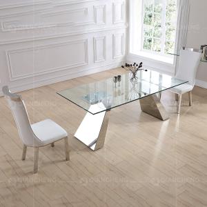 19kg Rectangle Tempered Glass Dining Table 180x90x75cm Mirrored Pillars