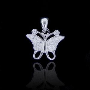 Plating Rhodium Two Silver Dolphin Pendant 925 Silver Cubic Zirconia