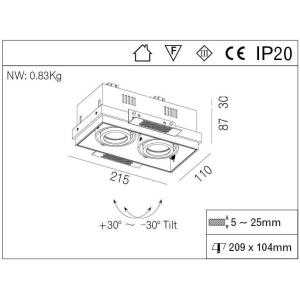 Recessed Gu5.3 Housing Down Light Fitting Halogen Trimless adjustable Downlight