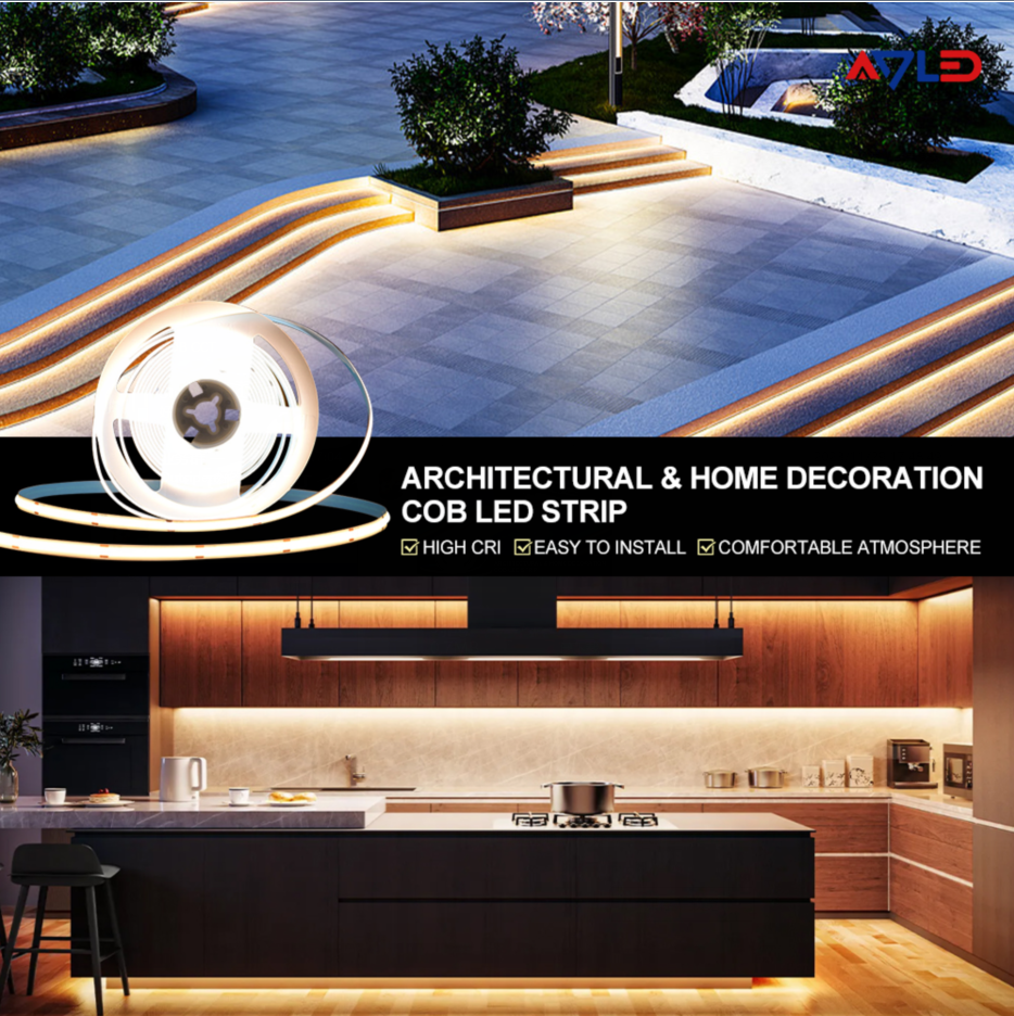 High-Density DC24V Dotless Liner LED Tunable CCT (2700K-6500K) COB 640Leds Strip Light Low Voltage Tape Light