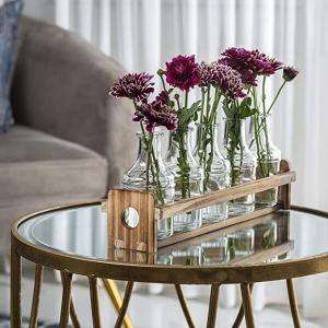 Glass Flower Vase with Wooden Holder Vases for Flowers