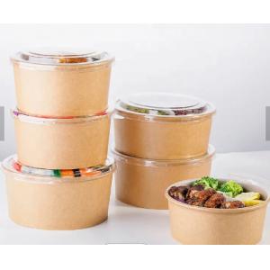 Stocked 1300ml Kraft Salad Bowls Disposable Paper Kraft Bowl With Lid