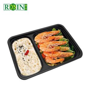 Quality Custom Black 2 Grid Disposable Takeaway Boxes 1000ml Rectangular With Lid for sale