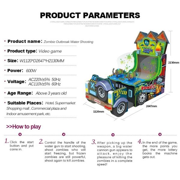 kid favor double player Zombie Outbreak Water Shooting game machine with zombie theme