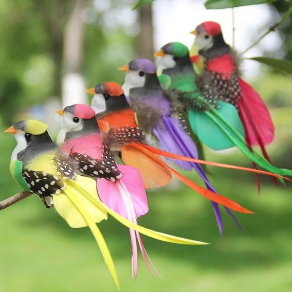 Christmas Party Decoration Dyed Artificial Birds With Feathers 10x10 cm