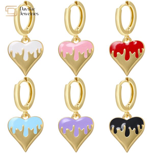 Buy Women 14k Gold Plated Drop Earrings , Colorful Enamel Heart Pendant Hoop Earrings at wholesale prices