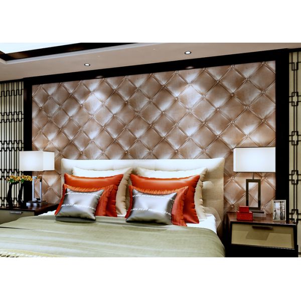 Luxurious Living Room Wallpaper Brown Color with 3D Leather Pattern , 0.53*10M