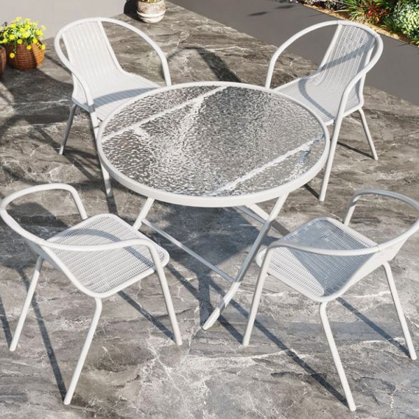 Outdoor Balcony Restaurant Cafe Garden Leisure Metal Glass Round Table and Rattan Chair