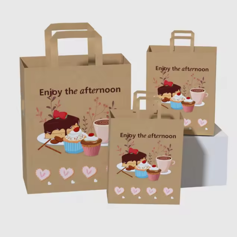 Custom Logo European Style Tote Gift Paper Bag With Handle Paper Food Shopping Bags Luxury