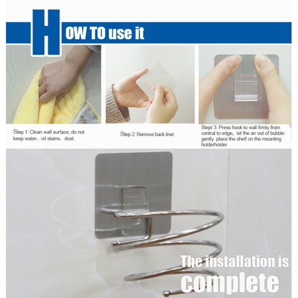 No Punching Reusable Hair Dryer Stand Bath Accessories 130x95x70 Mm