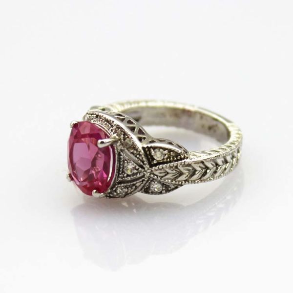 925 Silver Engagement Ring with 8mmx10mm Blue Topaz CZ Diamonds (F94)