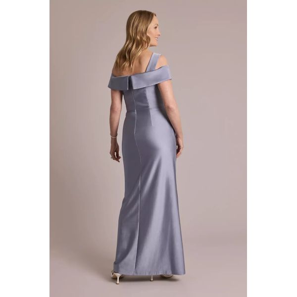 Asymmetrical Custom-made Size Off-the-shoulder Sheath Zipper Ruffles Burgundy Satin Mother Of The Bride Dress