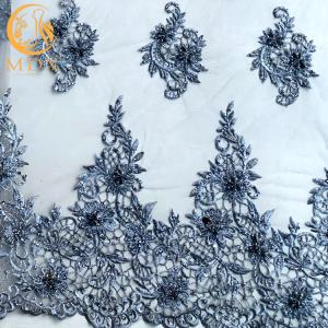 Stylish Customized Grey Lace Fabric Mesh Embroidered Beaded Bridal Fabric