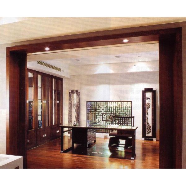 Modern Hotel Lobby Furniture Solid Wood Commodity Shelf Partition Wall Walnut Veneer