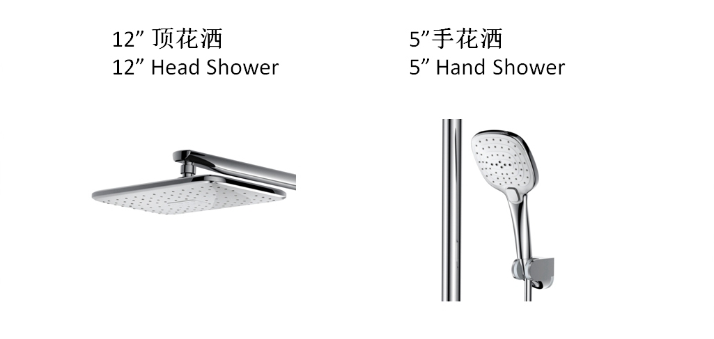 AT-H005A thermostat controlled shower valves #304 SS thermostatic shower sets rectangle top Shower with hand shower