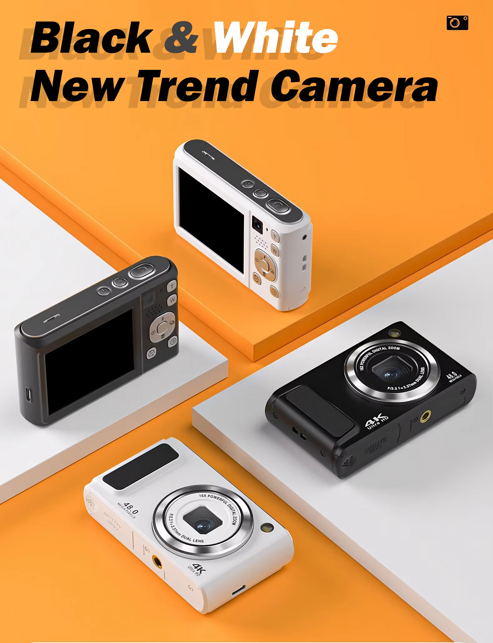 Retro Compact 4K Kids Digital Camera Video Recording Long Lasting Battery