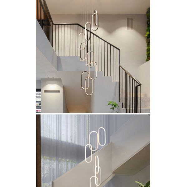 Oval Pendant Light Modern Minimalist Duplex Hall Nordic Living Room Lamp Villa Spiral Staircase Chandelier(WH-NC-75)