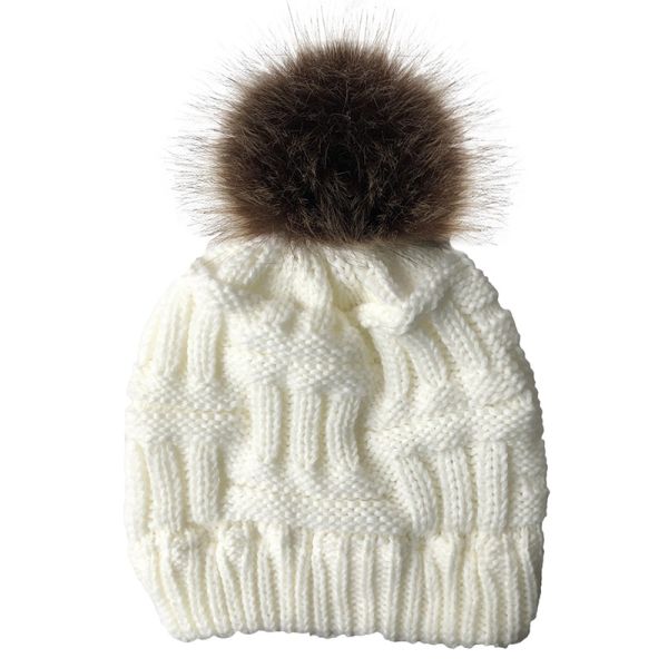 Removable Fur Pom Plain Cashmere Cap